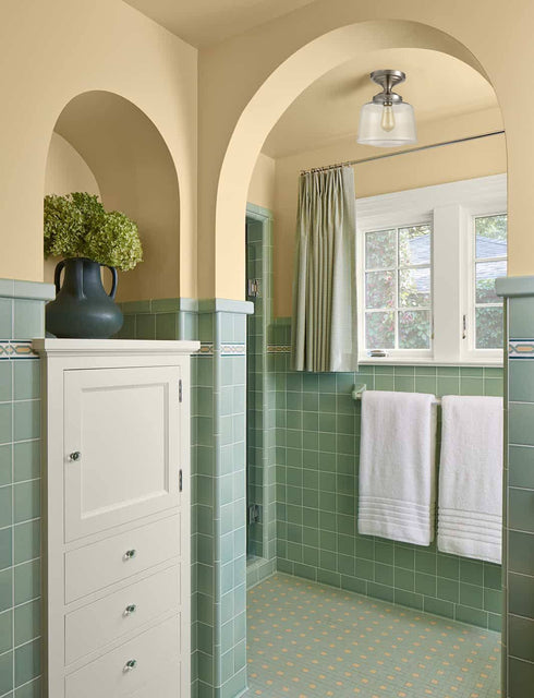 Modern Semi Flush Ceiling Light, Schoolhouse Clear Glass